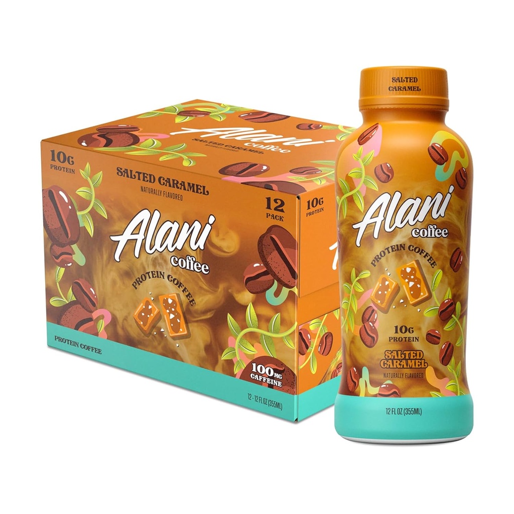 Alani Nu Protein Coffee SALTED CARAMEL TENIDO Para Beber Brew fría con 10g de Protein TEN 100mg Caffeine TEN 90 Calories, Naturalmente Flavored TEN 12 Fl Oz Bottles TEN 12 Pack