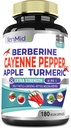 Cayenne Pepper Suplementos Extract Capsules, 180 Capsules &amp; Berberine, Apple, Turmeric Curcumin, Bitter Melon, Ginseng, Milk Thistle ← Apoya la salud del corazón, promueve la función digestiva