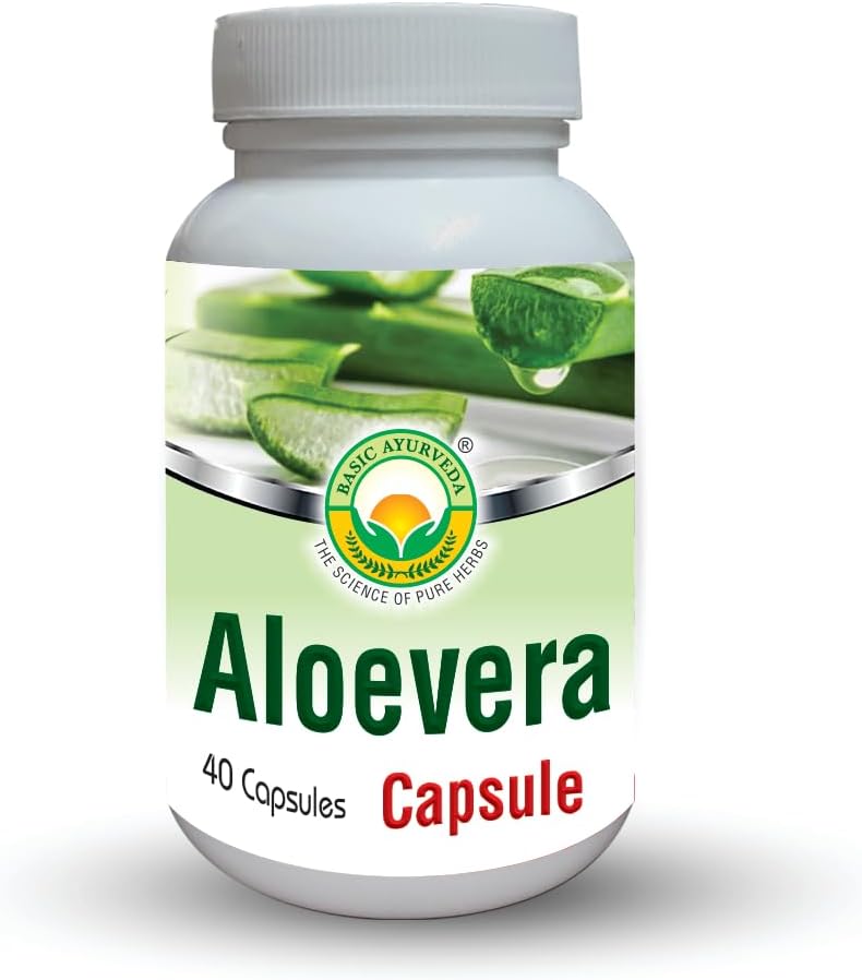 BASIC AYURVEDA Aloe Vera Capsules - 460 MG TENIDO Apoyo Gut Health, Digestive Health & Immune Health TEN Natural Herbal Supplement TEN Ayuda Maintain Balanced Stomach Acidity, Aloin Free ← 40 Capsules