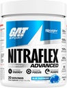 GAT SPORT Nitraflex Advanced Pre-Workout Powder, Aumenta el flujo sanguíneo, aumenta la fuerza y la energía, mejora el rendimiento del ejercicio, (Blue Raspberry, 30 Servimientos)