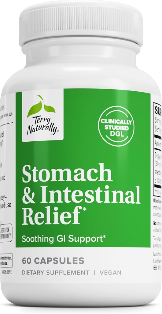 Terry Naturalmente Stomach " Alivio intestinal - Suplemento de Ayuda Digestivo Salud " Intestinal Lining - Ayudas contra el estrés ocasional Digestivo a Soothe Stomach - 60 cápsulas