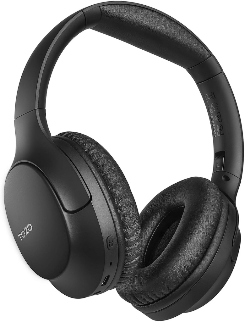 TOZO HA1 Bluetooth 5.4 Sobre auriculares de oído, 70H Tiempo de reproducción con micrófono, auriculares inalámbricos plegables, sonido de bajo profundo estándar 32 EQ Modo de música Via Button &amp; App for Travel and Home, Actualizado