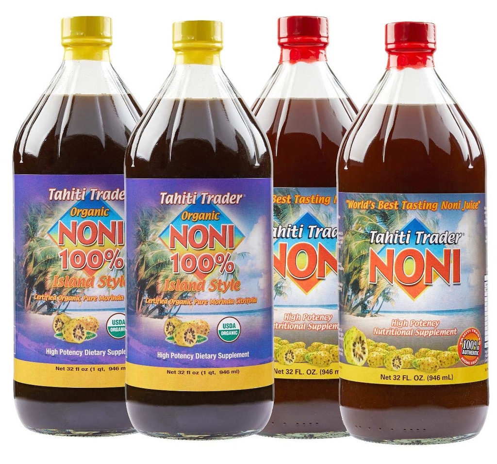 TAHITI TRADER Mix " Match - Original High-Potency Noni & 100% Noni Island Style Juice - Organic Antioxidant Superfood Juice Supporting Energy " Body Health - (32oz, 4 Pack)