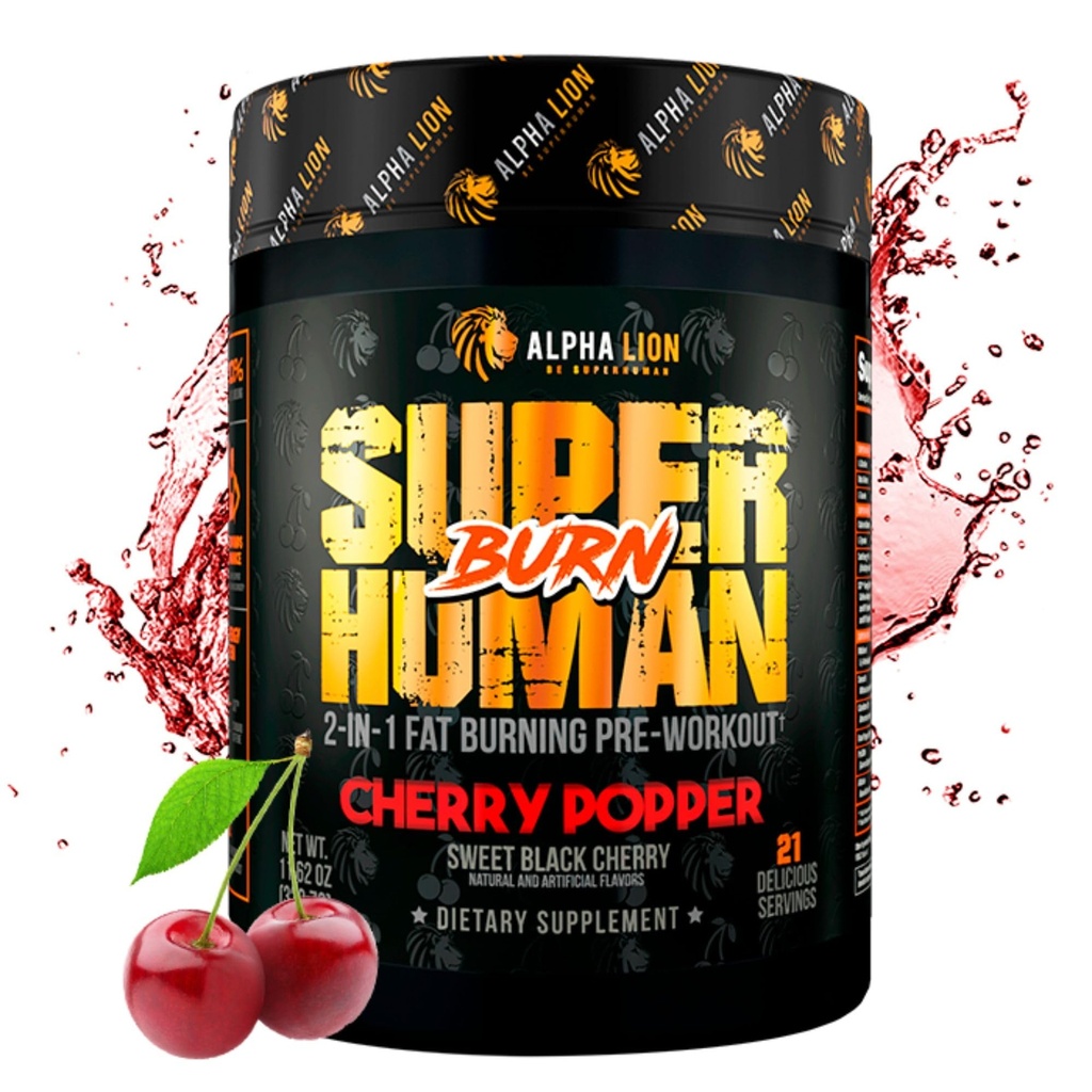 ALPHA LION Superhuman Burn – 2 en 1 Metabolismo Booster Pre Workout y Thermogenic Fat Burner para Hombre – Appetite Suppressant and Weight Loss Suplemento (21 Servings, Sweet Black Cherry Flavor)