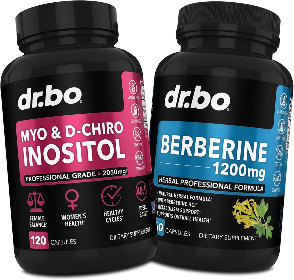 Myo-Inositol & D-Chiro Inositol & Berberine Supplement Capsules - Support Hormone Balance, Regular Menstrual Cycle, Womens Health - 1200mg Berberine Pills for Healthy Metabolism