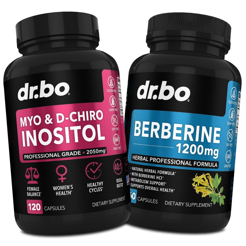 Myo-Inositol & D-Chiro Inositol &amp; Berberine Supplement Capsules - Soporte Equilibrio hormonal, Ciclo Menstrual Regular, Salud de las Mujeres - 1200mg Berberine Pills for Healthy Metabolism