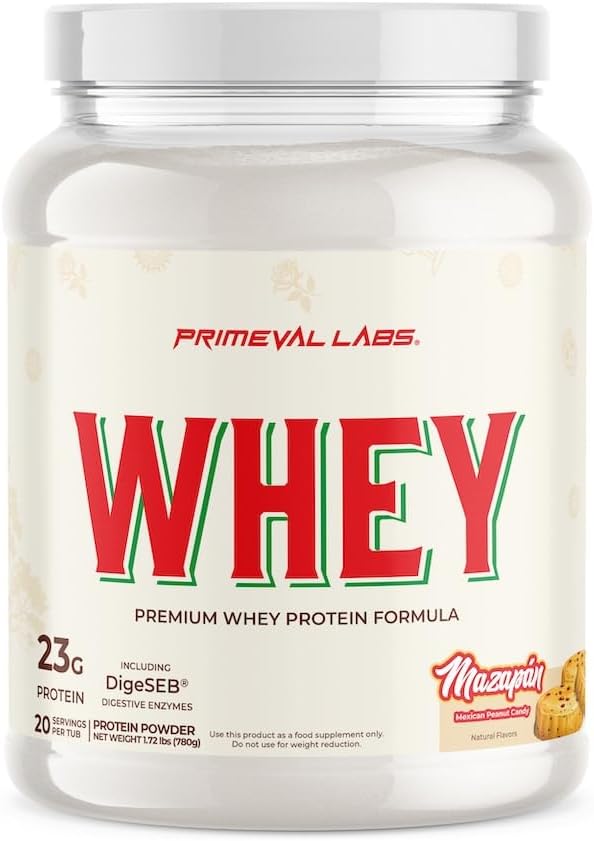 Laboratorios Primeval Pure Whey Protein Concentrate ← Crecimiento muscular " Recuperación fácil de mezclar Fórmula Anterior Mazapan ← 20 Servimientos