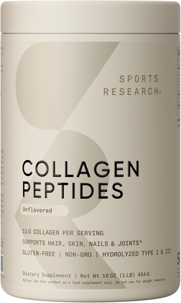 Collagen Peptides de investigación deportiva - Hidrolyzed Tipo 1 & 3 Collagen Powder Protein Suplemento para la piel sana, uñas, &amp; articulaciones - Easy Mixing Vital Nutrients & Proteins, Collagen for Women &amp; Men