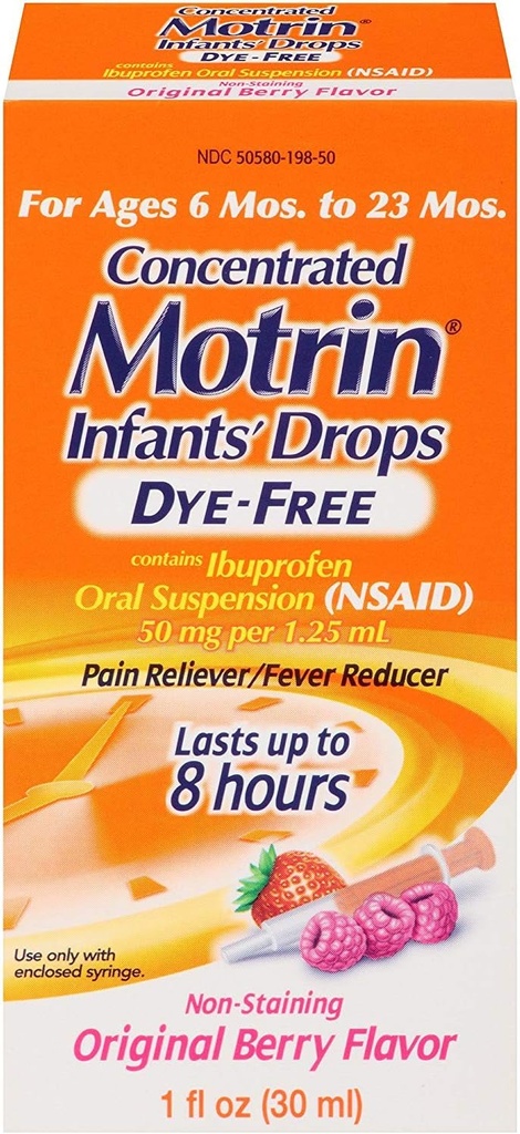 Motrin Concentrated Infants' Drops Dye-Free Original Berry Flavor - 1 oz, Pack de 4