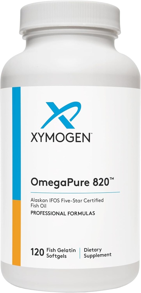 XYMOGEN OmegaPure 820 - International Fish Oil Standards (IFOS) Five-Star Certified Fish Oil - DHA EPA Omega-3 Suplemento para Cardiovascular + Cognitive Support (120 Small Softgels)