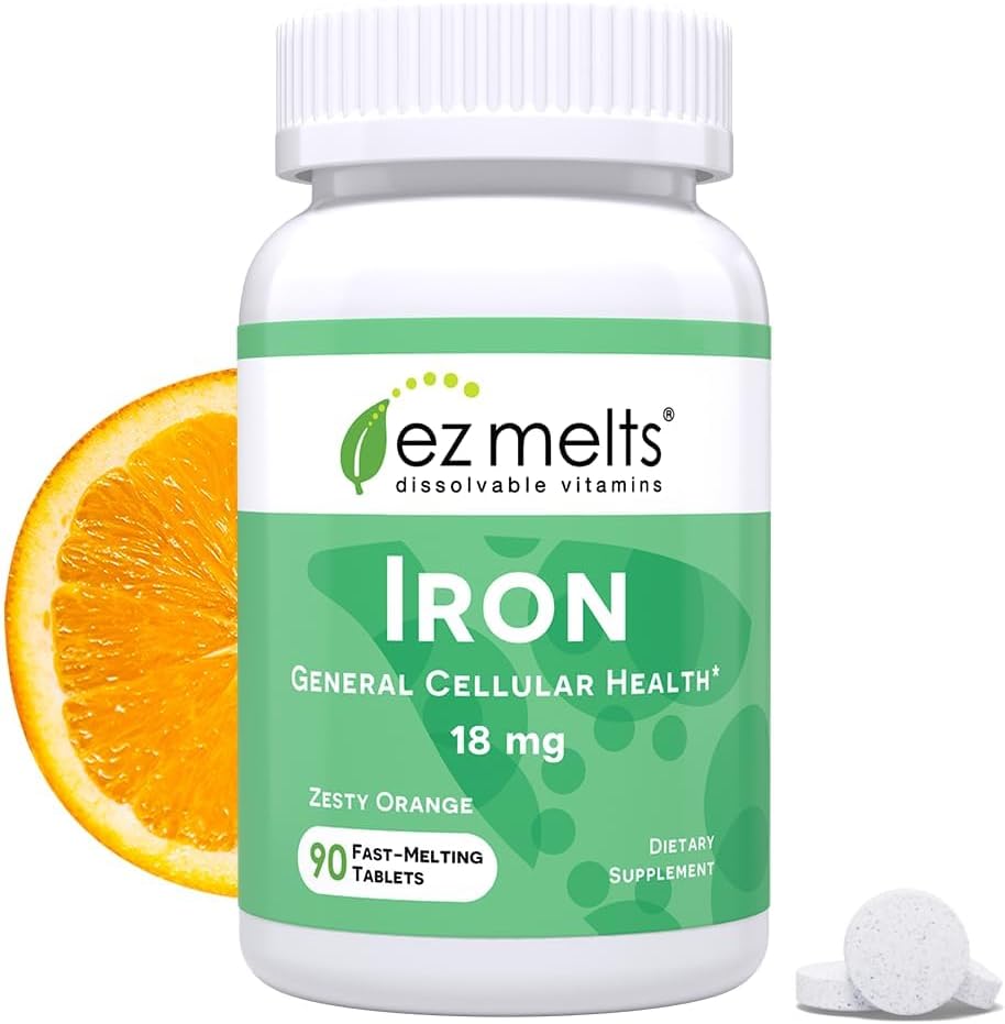 EZ Melts Dissolvable Iron Supplement 18 mg, Sugar-Free, 3-Month Supply - 90 Count (Pack of 1)