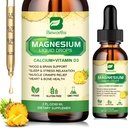 Complejo Glycinate de Magnesio, gota líquida de Magnesio con Citrato de Magnesio, Calcio, Potasio, Vitamina D3, Zinc - Suplemento de Taurate de Magnesio para Bone, Energía, Muscle Support