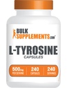 BulkSupplements.com L-Tyrosine 500mg Capsules - Suplemento de tirosina, Suplemento de aminoácidos - Gluten Free, 1 cápsula por servicio, 240 cápsulas (Pack of 1)