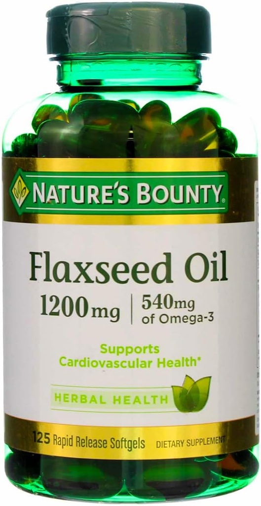 Bounty Flaxseed Oil 1200 mg, Rapid Release Softgels, Natural, Blanco, 125 Conde, Pack de 2
