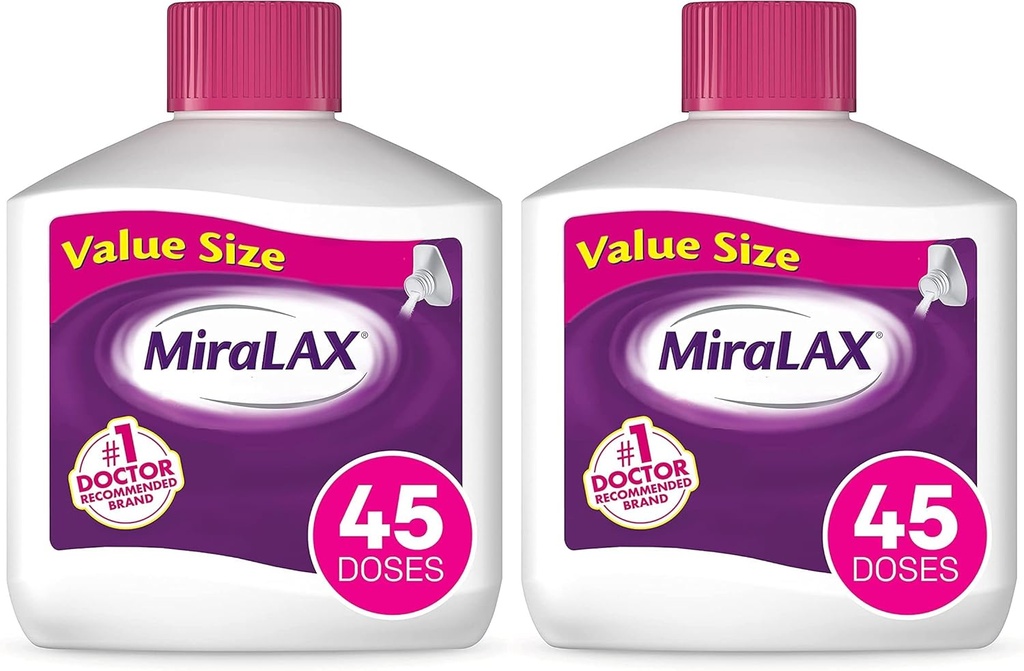 MiraLAX Gentle Constipation Relief Laxative Powder, Stool Softener with PEG 3350, Works Naturally with Water in Your Body, No Harsh Side Effects, Osmotic Laxative, 1 Physician Recommended (Pack of 2)