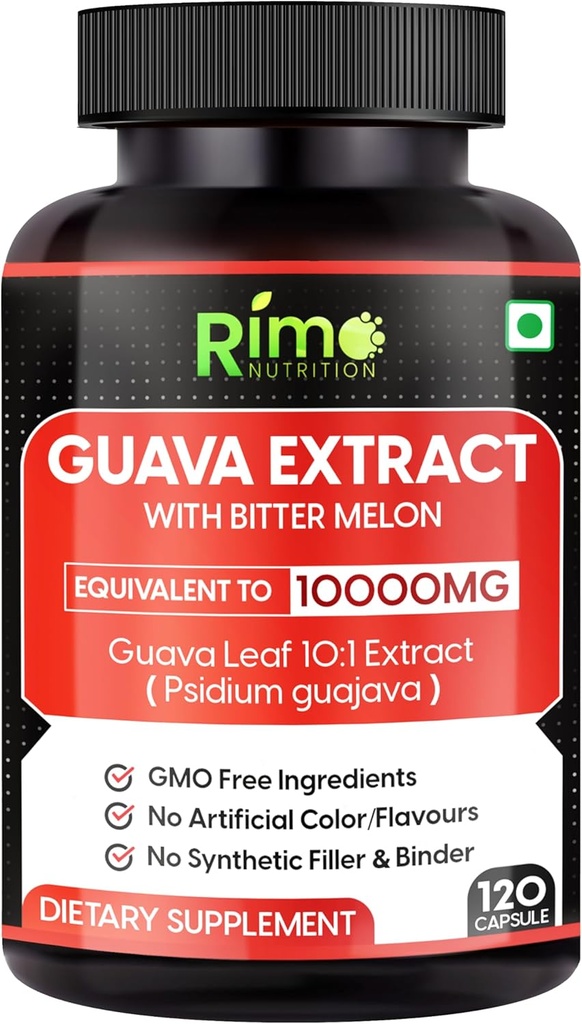 Guava Leaf Extract with Bitter Melon 120 Veg Capsules 1000 mg Por Serving (120 Capsules, Guava)