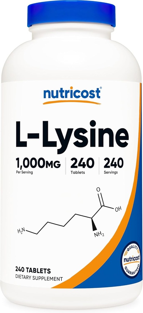 Nutricost L-Lysine 1000mg, 240 Tablets - Gluten Free, Non-GMO, and Vegetarian Friendly