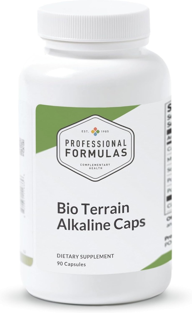 Fórmulas profesionales Bio Terrain Alkaline Caps – Apoya el equilibrio de pH, el reabastecimiento electrolítico " Alcalinidad celular – con calcio, magnesio, potasio " Ácido cítrico – 90 cápsulas