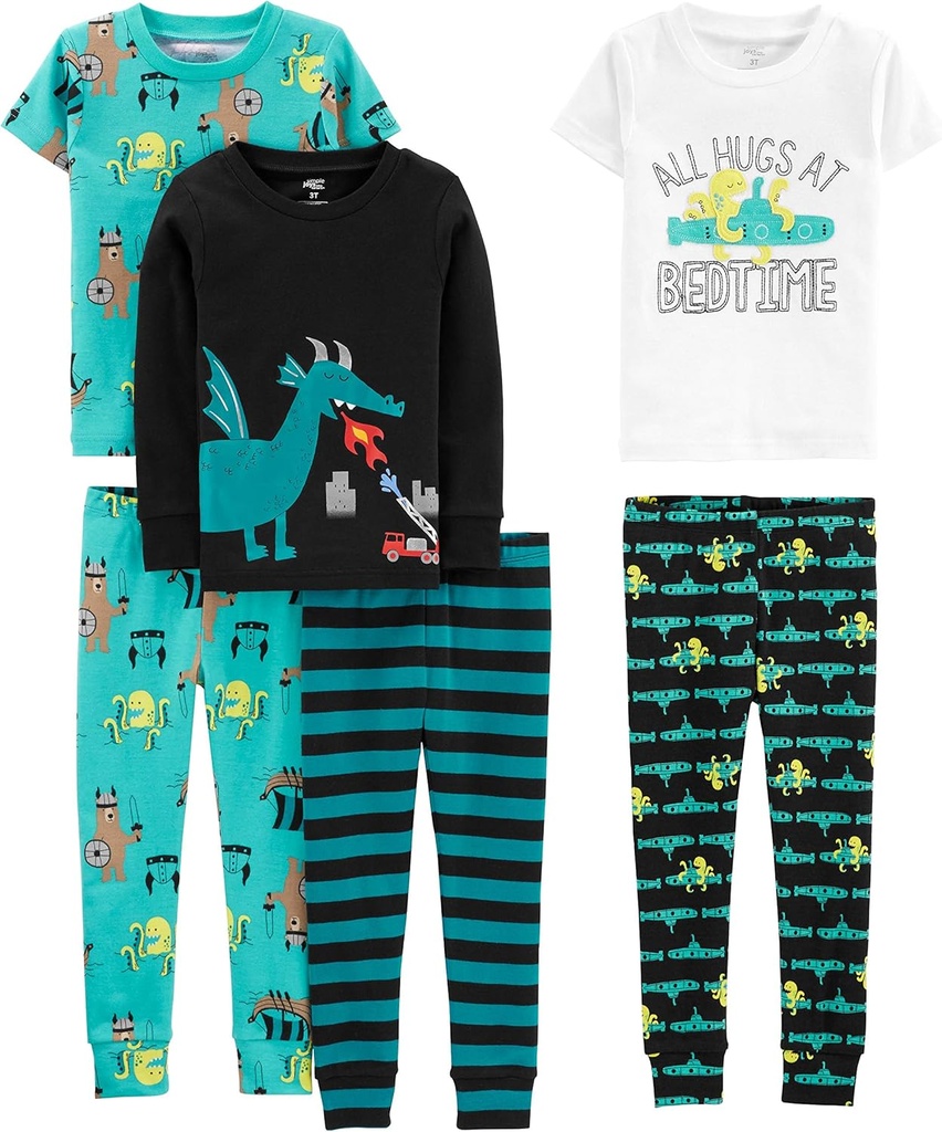 Simple Joys de los chicos de Carter 6-Piece Snug Fit Cotton Pajama Set