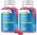 Vitamina D3 Gummies para Adultos & Adolescentes - 3000 UI, 75mcg, Extra Strength - Conjunto &amp; Muscle Health, Immune Boost - Chewable Vitamin D Gummies - Vegetariano, Gelatin Gratis - Tasty Berry Flavored Gummy