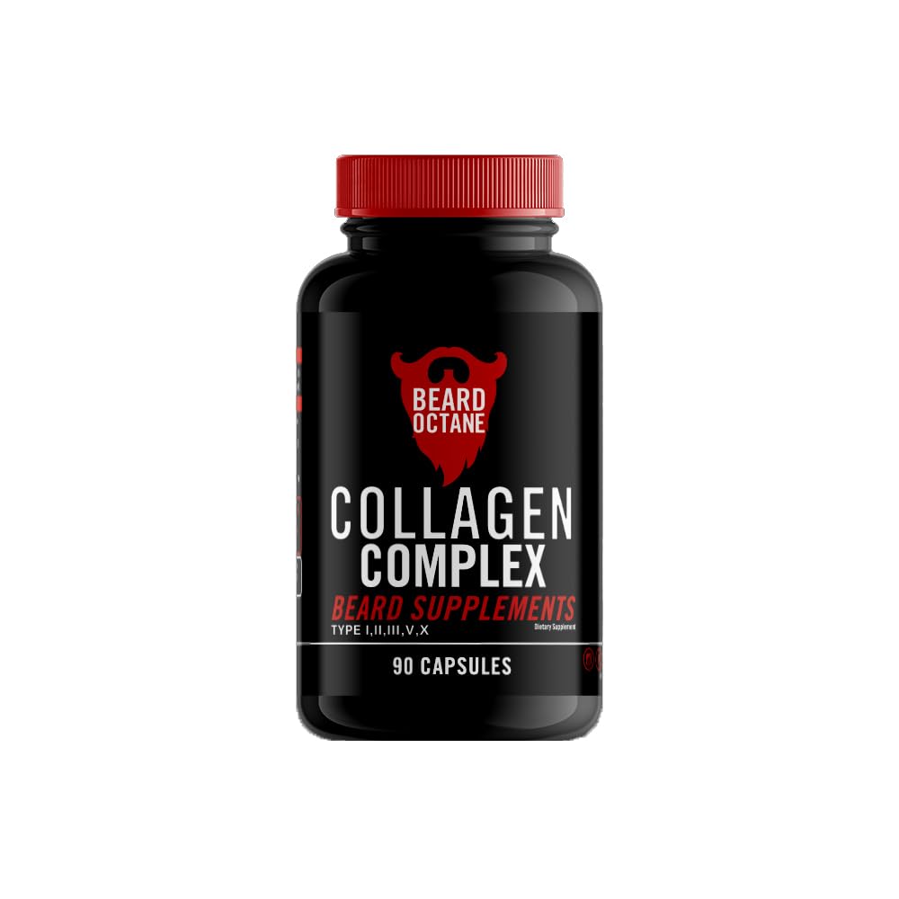 Beard Octane Collagen - Crecimiento de la barba Multivitaminas - 30-Day Supply - Saludable, fuerte, más rápido, Thick Beard Growth Vitamin Supplement - Made in The USA