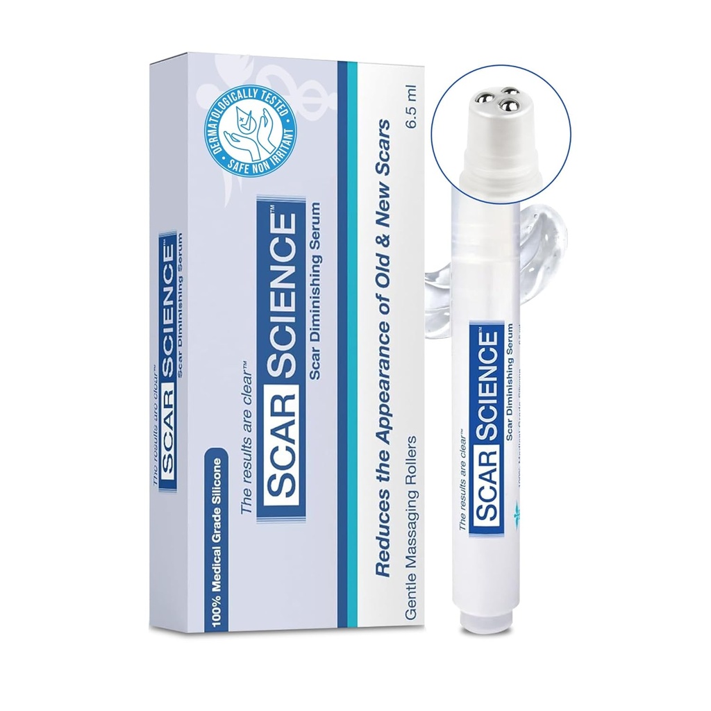 100% Silicona Scar Gel Cream Serum – Silicona + Masaje Power Duo Scar Terapia w/Tri-Roller Tip for Surgical, C-Section, Acne, Burn & Keloid Bump Scars – Hypoallergenic " Fragrance Free