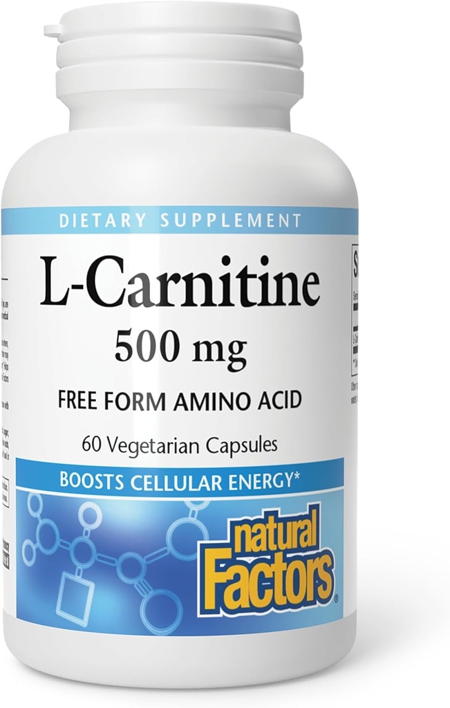 Factores naturales, L-Carnitina 500 mg, Apoyo energético, 60 cápsulas (60 piezas)