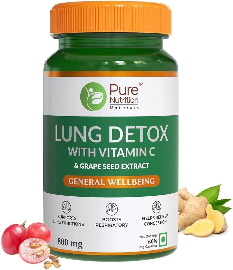 SENTA Pure Nutrition Lung Detox Supplement with Natural Herbal Blend of Vitamin C, Grapeseed & Vasaka Leaves Extract ¦ Lung Cleanser for Detoxification of Lung and Immune Defence - 60 Veg Capsules