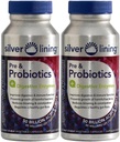 Silver Lining Pre & Probiotics + Digestive Enzymes | 50 Billion CFU/Active Cells | Digestive & Immune Function Support, Reduces Bloating | Shelf-Stable Formula | 240 Count (Pack of 2)