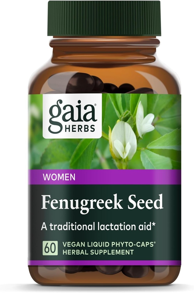 Gaia Herbs Fenugreek Seed - Ayuda a apoyar la lactancia saludable y la producción de leche materna* - Hecho con semillas orgánicas de Fenugreek - 60 Phyto-Capsules líquido vegano (hasta 15 días de suministro)