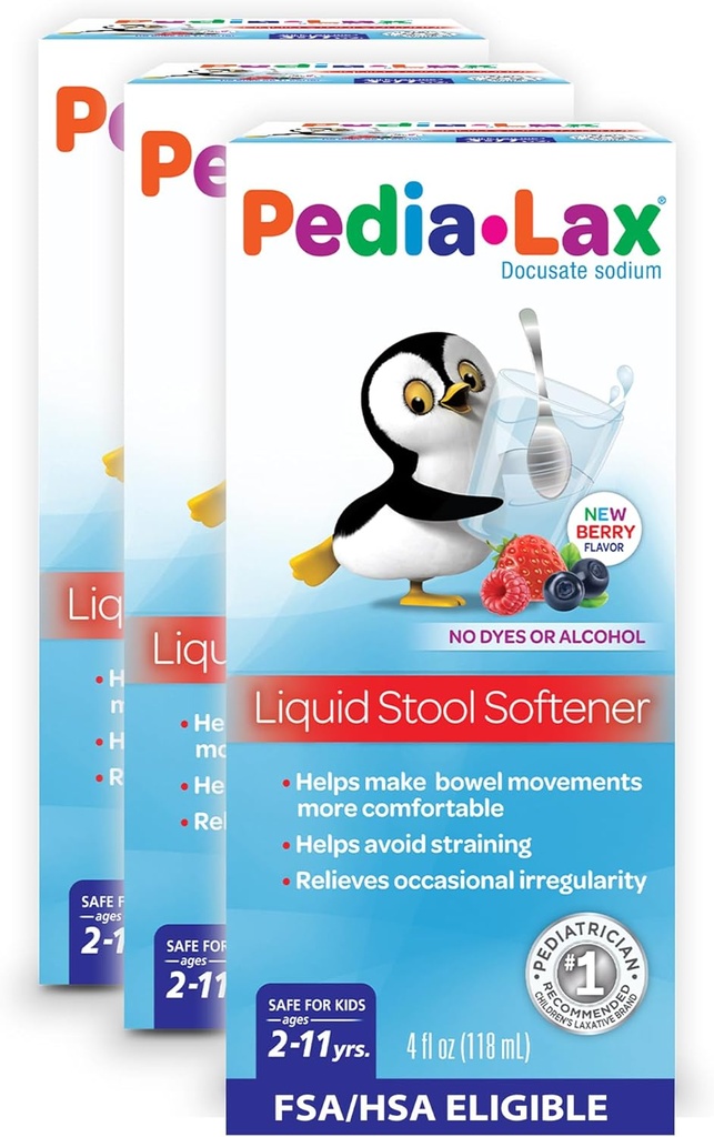 Pedia-Lax Liquid Stool Softener for Kids, Ages 2-11, Berry Flavor, 4 Fl Oz (Pack of 3) El embalaje puede variar