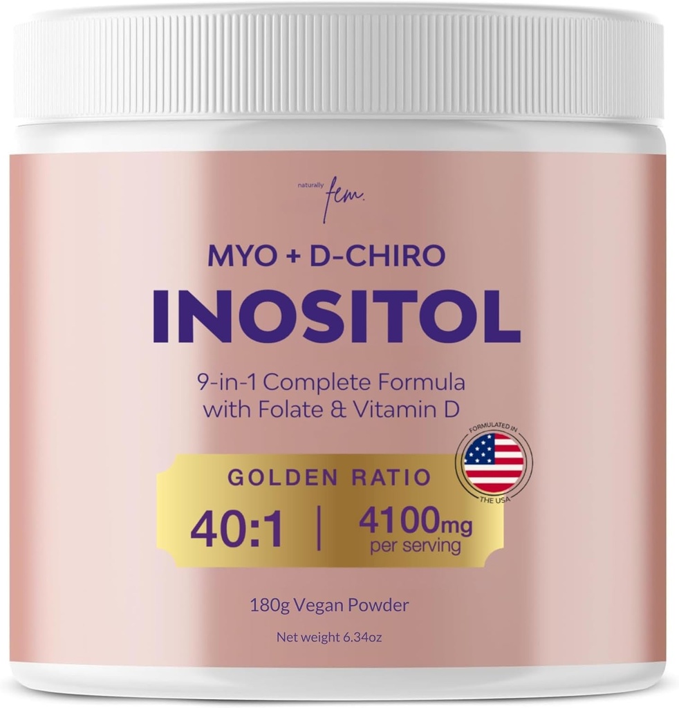 QSTA Myo-Inositol & D-Chiro Inositol Suplemento para Mujeres 4100mg (40:1 Ratio) – 9-en-1 Hormonal &amp; Metabólico Soporte con PCOS Multivitaminas. Suplemento de Polvo Inositol para Equilibrio de Hormonas