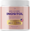 QSTA Myo-Inositol & D-Chiro Inositol Suplemento para Mujeres 4100mg (40:1 Ratio) – 9-en-1 Hormonal &amp; Metabólico Soporte con PCOS Multivitaminas. Suplemento de Polvo Inositol para Equilibrio de Hormonas