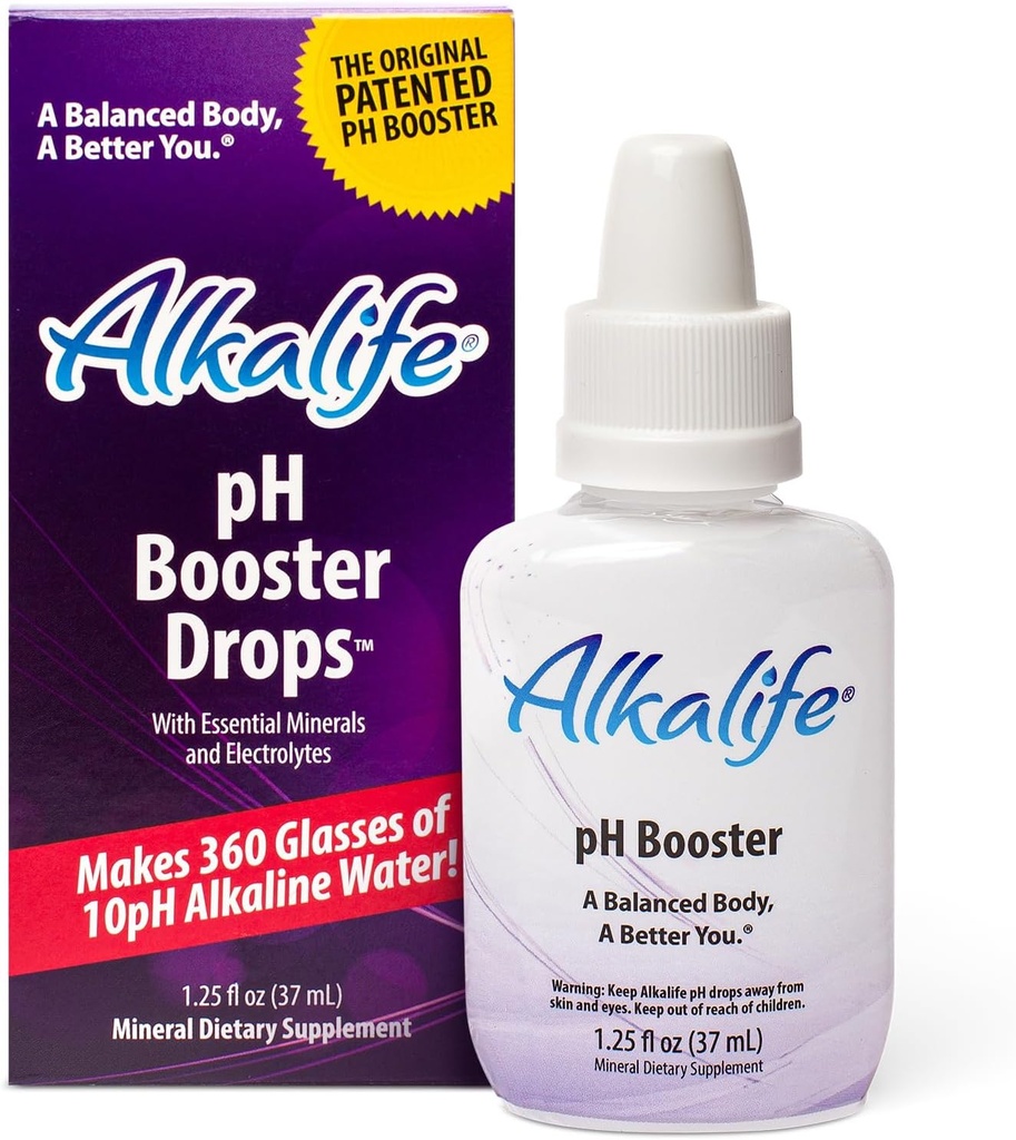 Alkalife Alkaline Water Drops ← pH Booster Alkalizer for Drinking Water ← Aditivo Mineral Esencial, Electrolyte Hydration Supplement Н Neutralize Acid, Balance Body, Immune Support, Detox ¦