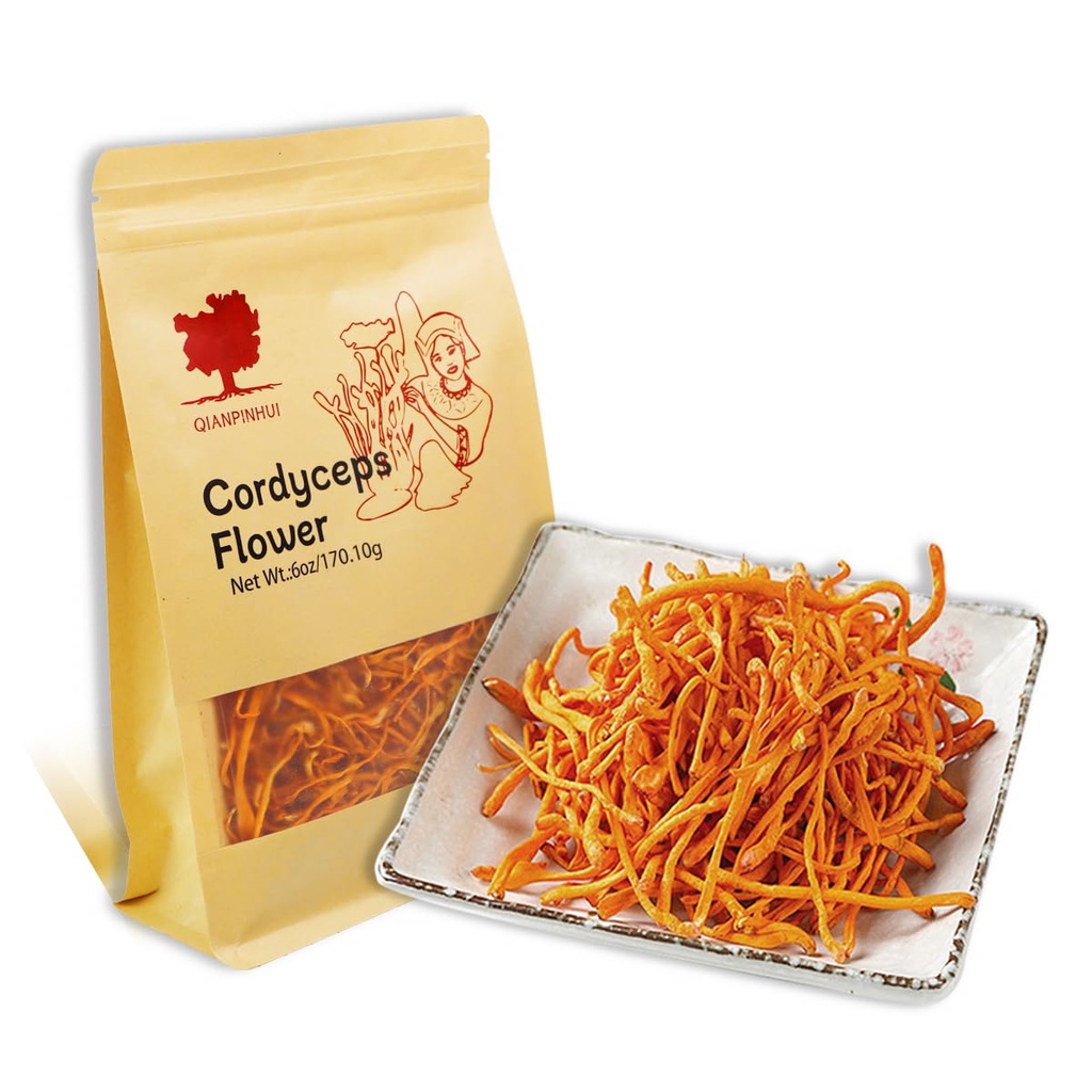QIANPINHUI Cordyceps Flower Whole Dried Cordyceps Mushroom 6oz - Ayuda a reducir la fatiga,Aumento de energía para la sopa/Cooking/Cooling/Tea Making