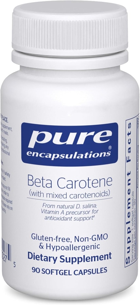 Pure Encapsulations Beta Carotene (con Carotenoides mixtos) ← Antioxidante hipoalergénico y vitamina A Precursor Suplemento TEN 90 Softgel Capsules