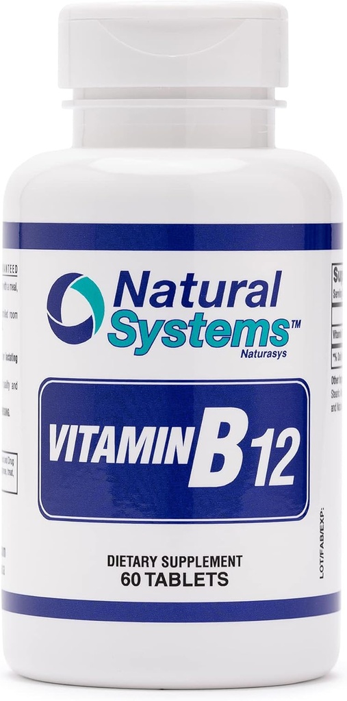 Vitamina B12 60 Tablas 1000 mcg por Sistemas Naturales - B12 Vitaminas 1000mg para Adultos Ayuda a Estimular la Memoria* - Vitamina B12 1000 mcg para Buena Digestión* - Vitamina B12 Energy Metabolism Support*