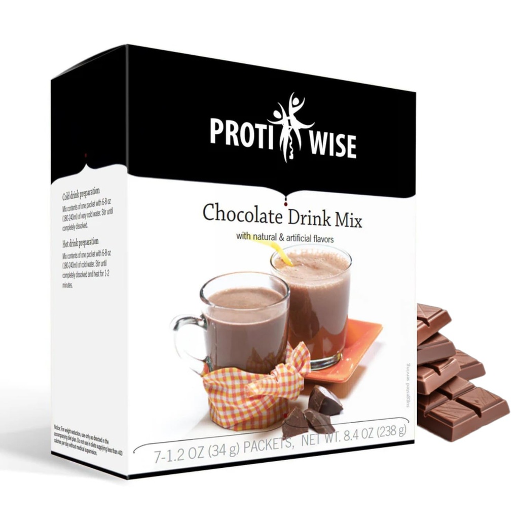 ProtiWise High Protein Drink Mix ← Chocolate ← Bajo Calorie, Bajo Gordo, Bajo Azúcar, Keto Friendly ← 7/Box
