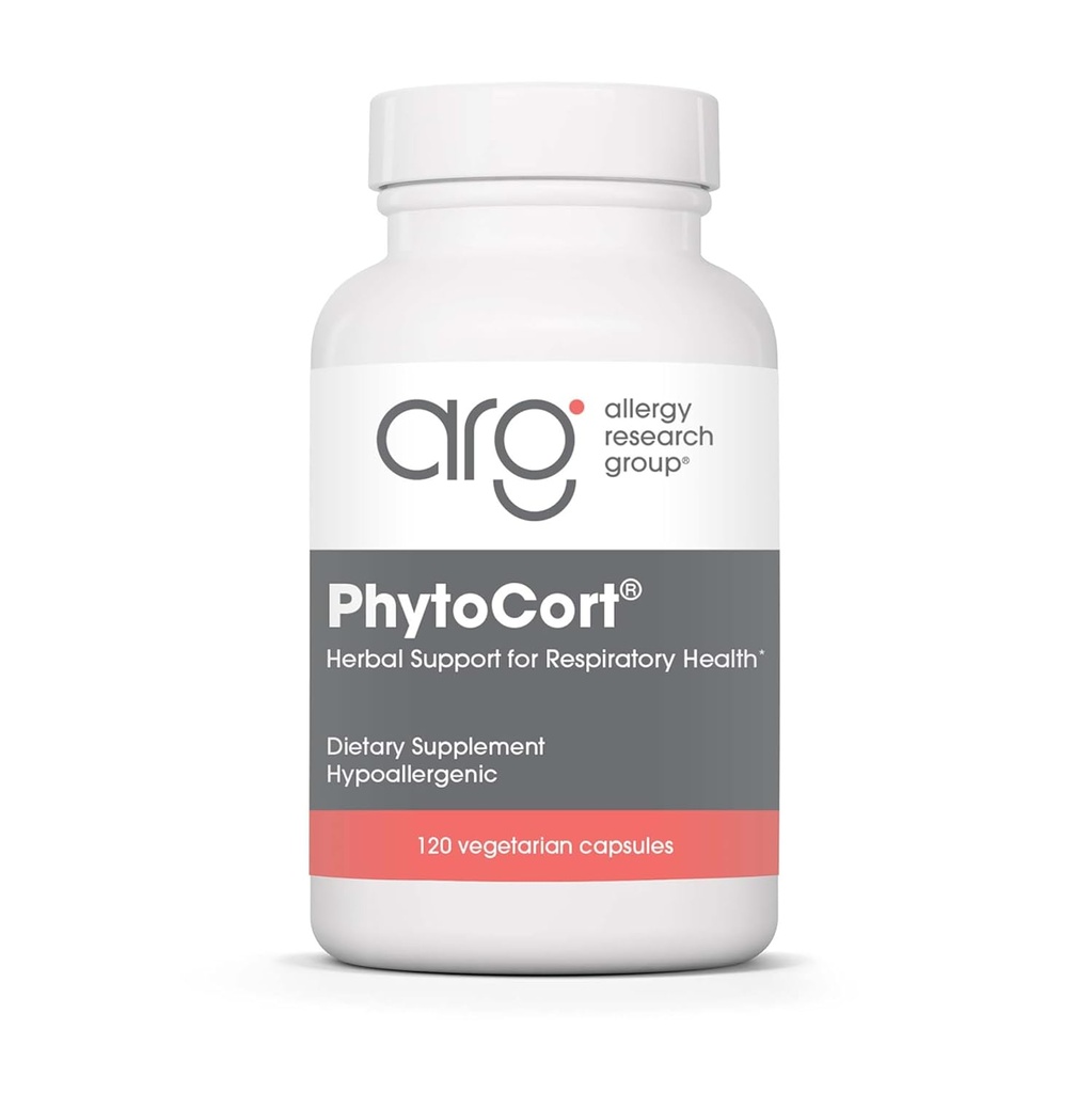 Allergy Research Group PhytoCort Supplement - Respiratory Support, Lung Health, Lung Detox, Lung Cleanse, Healthy Breathing, Herbal Support, Reishi, Licorice, Noni, Vegetarian Capsules - 120 Conde
