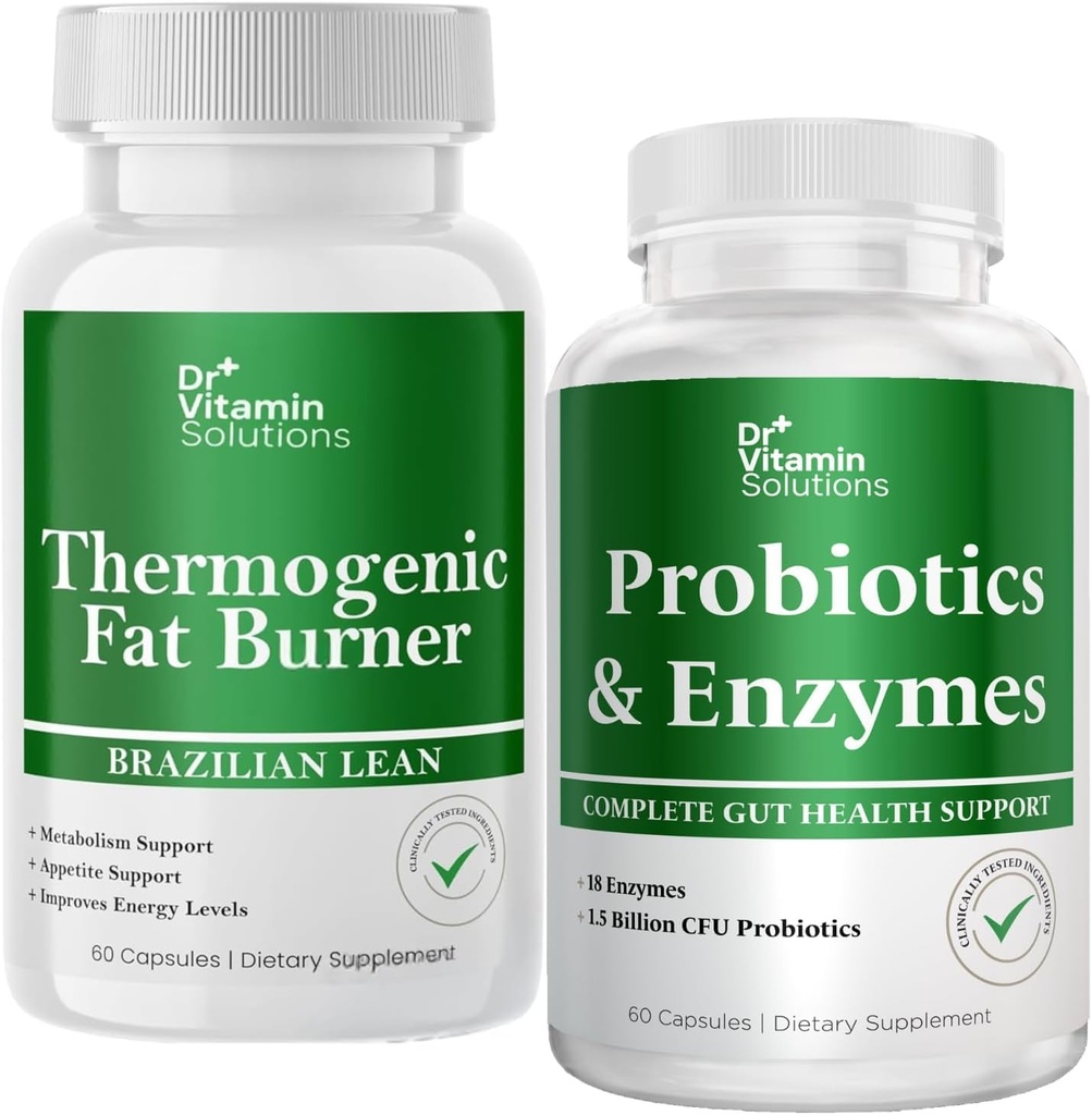 DR VITAMIN SOLUTIONS Thermogenic Fat Burner & Probiotics Digestive Enzymes with Prebiotics for Digestive Health & Bloating Relief for Women & Men - Bundle 90 Caps