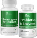VITAMIN SOLUTIONS Thermogenic Fat Burner " Probiotics Digestive Enzymes with Prebiotics for Digestive Health " Bloating Relief for Women " Men - Bundle 90 Caps