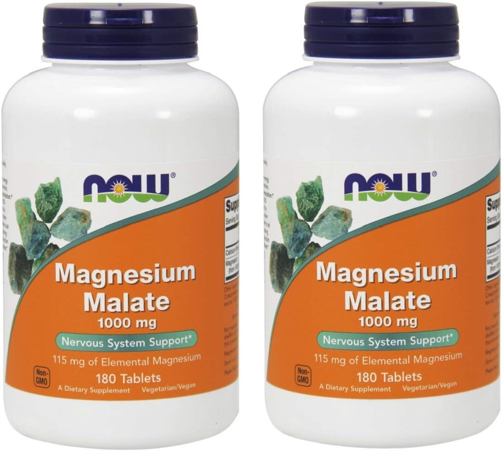 NOW Magnesium Malate 1000mg, 180 Tablets (Pack of 2)