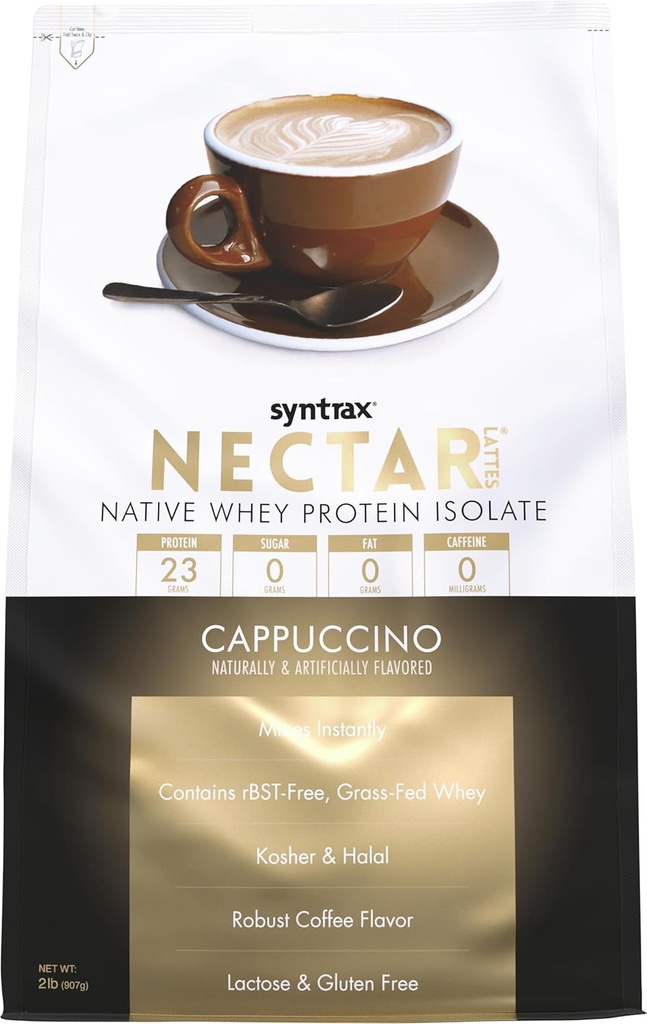 Syntrax Nutrition Nectar Lattes, 100% Whey Protein Isolate Powder, Cappuccino, 2 lbs