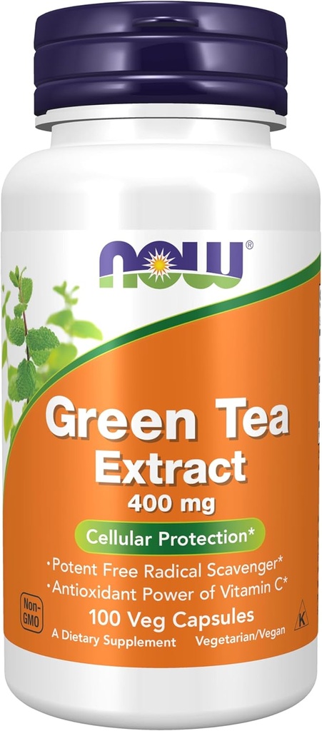 AHORA Suplementos de alimentos, Extracto de té verde 400 mg con vitamina C, Protección celular*, 100 cápsulas de verduras