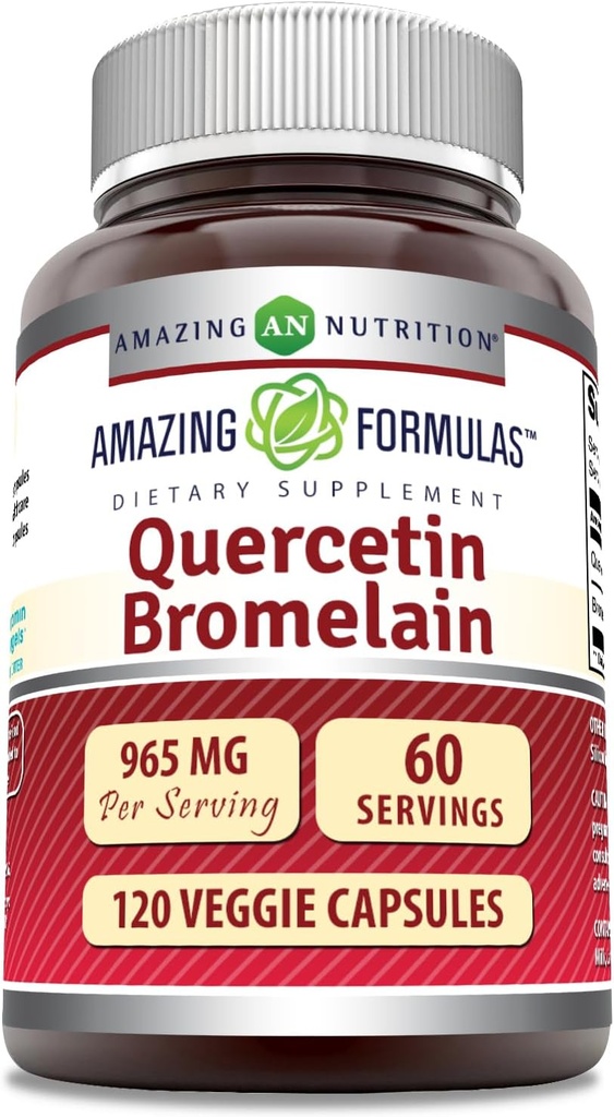 Fórmulas asombrosas Quercetina 800mg con Bromelain 165mg, 120 Veggie Capsules Suplemento Silencio No-GMO Silencio Gluten Gratis Silencio Made in USA