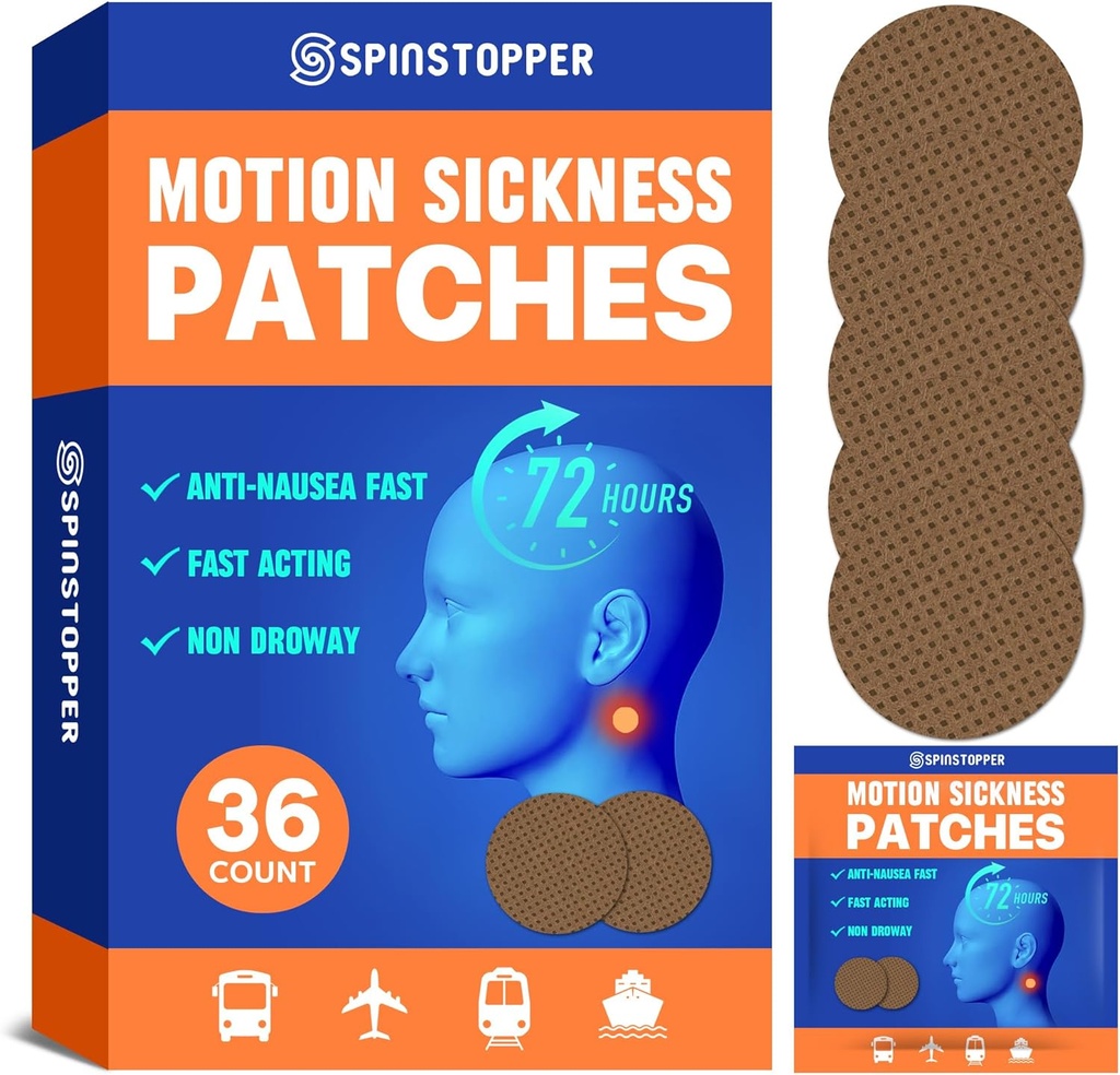 Motion Sickness Patches (36 Conde), Sea Sickness Patch, Motion Sickness Patches for Cruise, Trenes, Buses y aviones, Motion Sickness Patch for Vertigo Relief & Motion Sickness Relief