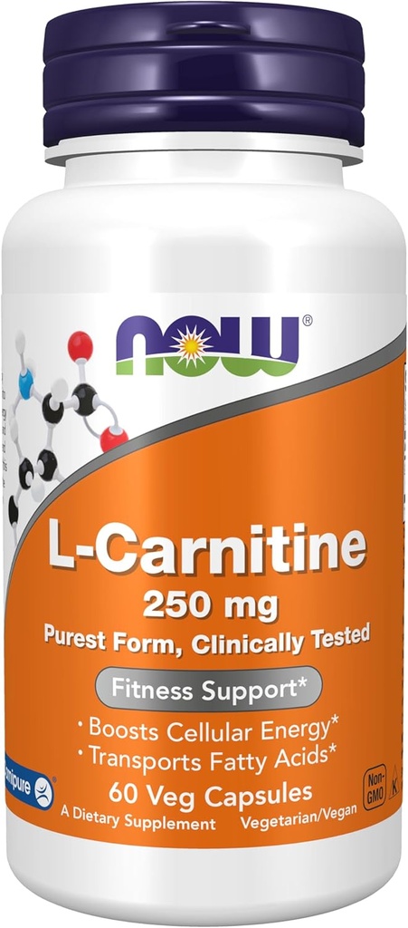 AHORA Suplementos, L-Carnitina 250 mg, Formulario Purest, Aminoácidos, Apoyo Fitness*, 60 cápsulas de Veg