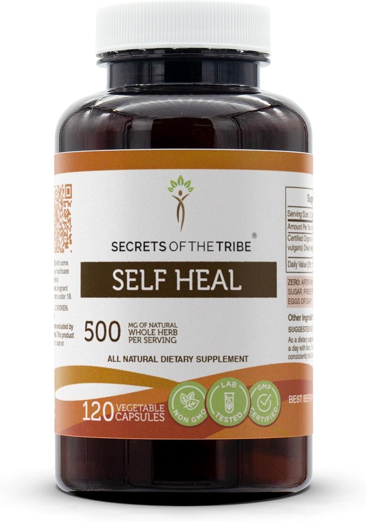 Secretos de la Triba Self Heal 120 Capsules, Hecho con cápsulas vegetales y autosanación (Heal All, Prunella Vulgaris) Dried Herb (120 cápsulas)