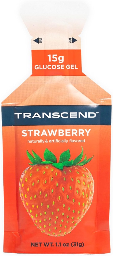 Transcend Foods Strawberry Gel (1.1 oz, Pack of 38) Fast-Acting Carb Gel Strawberry Flavor – Caffeine Free, Gluten Free