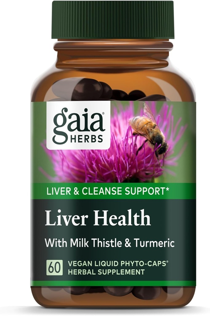 Gaia Herbs Liver Health - Suplemento de hígado con cardo de leche, raíz de Turmeric con Curcuminoides,Schisandra y raíz de regaliz para soporte de hígado y limpieza-60 Vegan Liquid Phyto-Capsules(30-Day Supply)